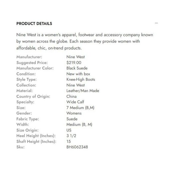 Nine West Wide Calf Black Tall Boots Knee High 100% Sued Size 7 NEW - Picture 6 of 9